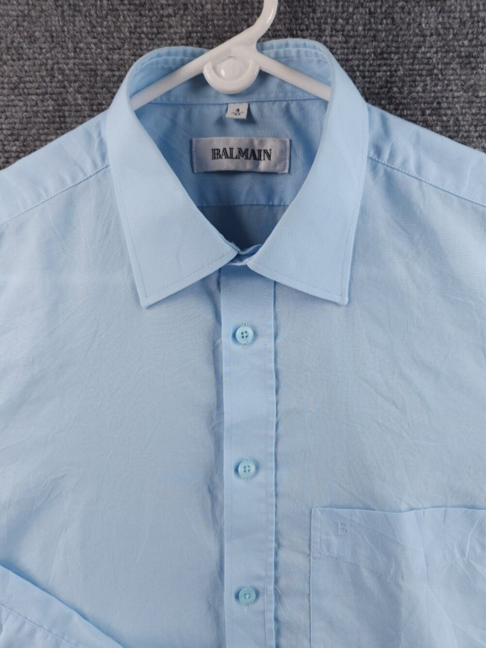 Balmain Lightweight Polyester Cotton 4 Blue Pocket Long Sleeve Shirt Solid Mens